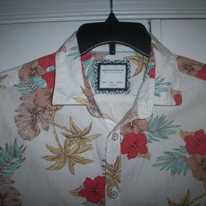 Denim & flower Ricky Singh Women's Hibiscus Flower Tropical Shirt Slim Fit Large